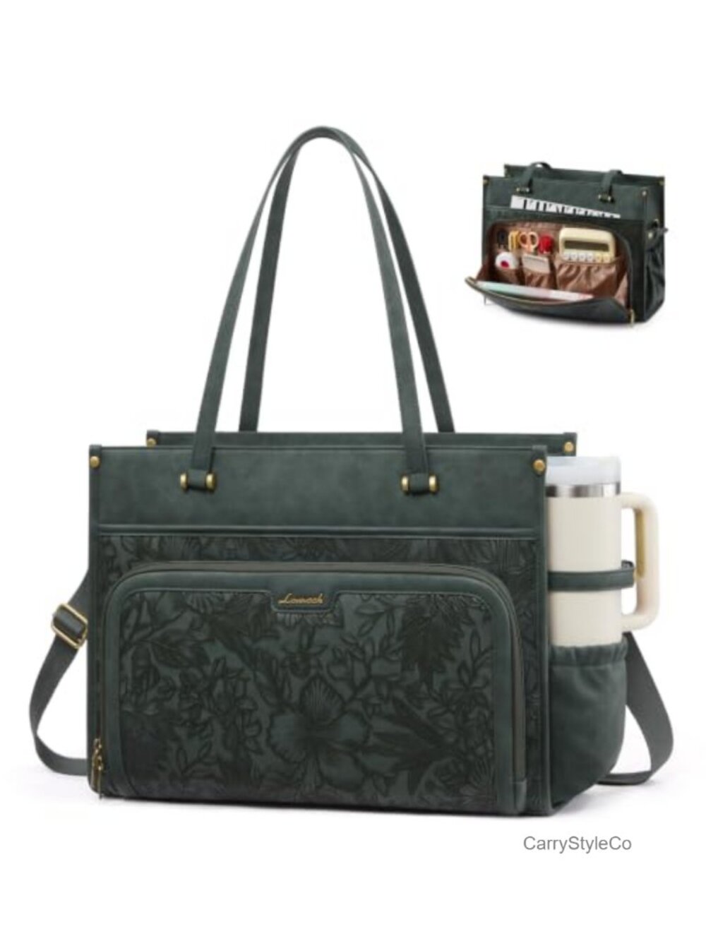 PU Leather Laptop Bag Tote Women Work Purse Padded Sleeve
